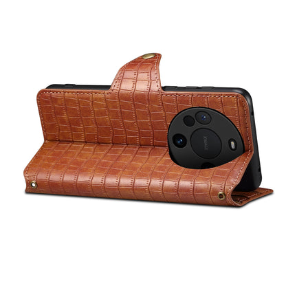 Crocodile PU Leather Huawei Cover Wallet Phone Case（Brown）