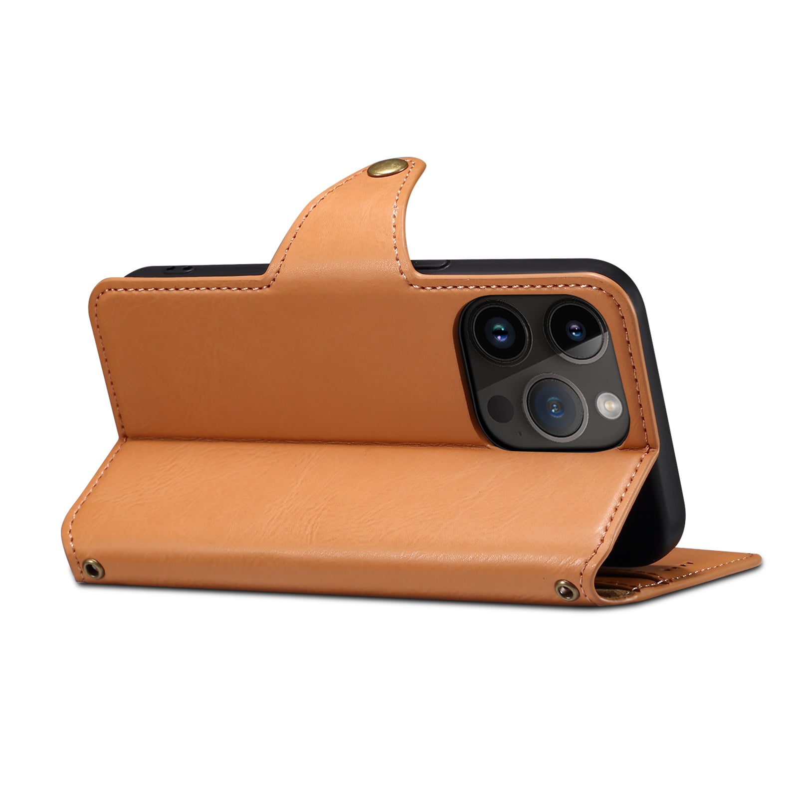 IPhone Simple PU Leather Flip Card Wallet Stand Phone Case（Khaki）