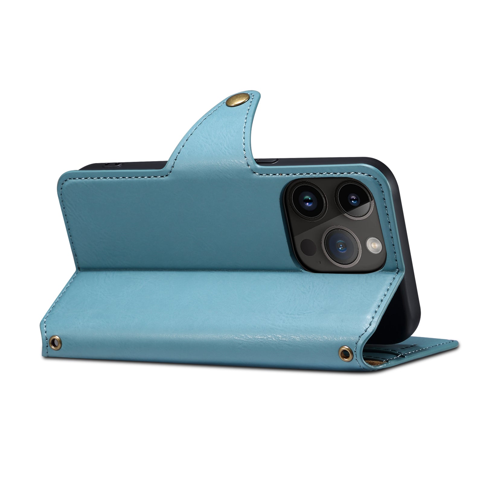 IPhone Simple PU Leather Flip Card Wallet Stand Phone Case（Blue）