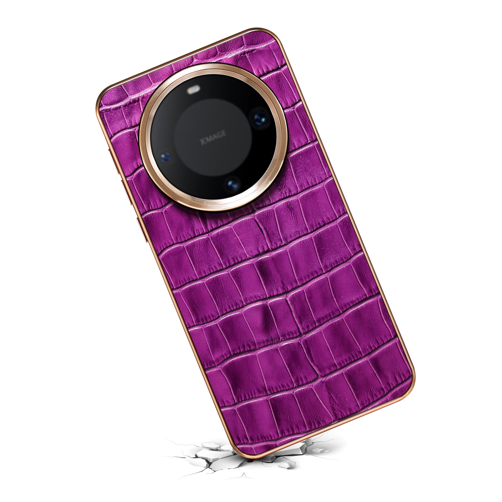 Huawei Series Top Layer Alligator Pattern Cowhide Electroplated Border Anti Drop Genuine Leather Phone Case（Purple）
