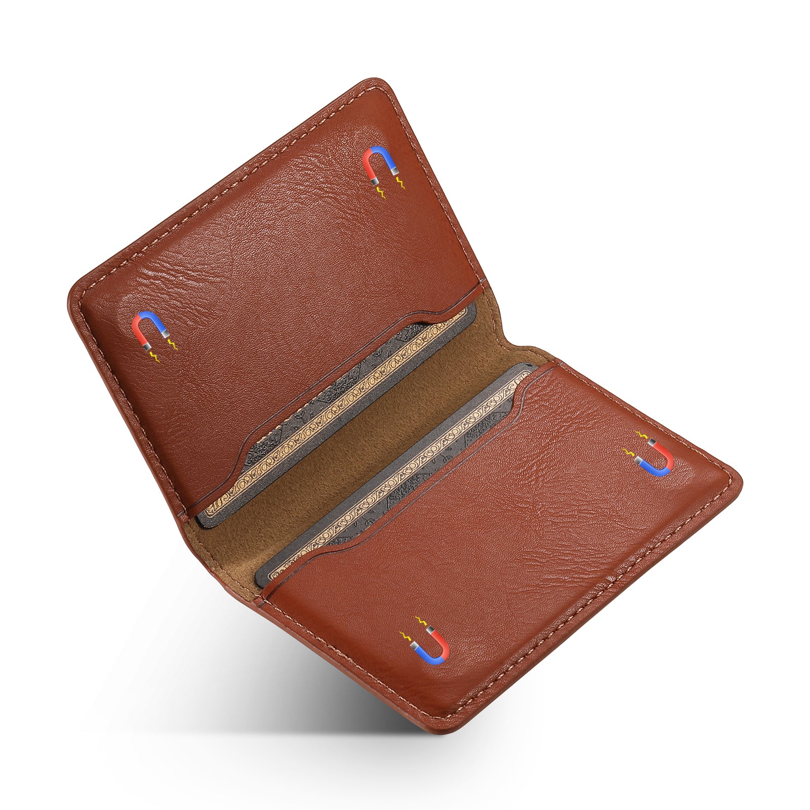 Magnetic Cowhide Pattern Credit Card Bag（Brown）