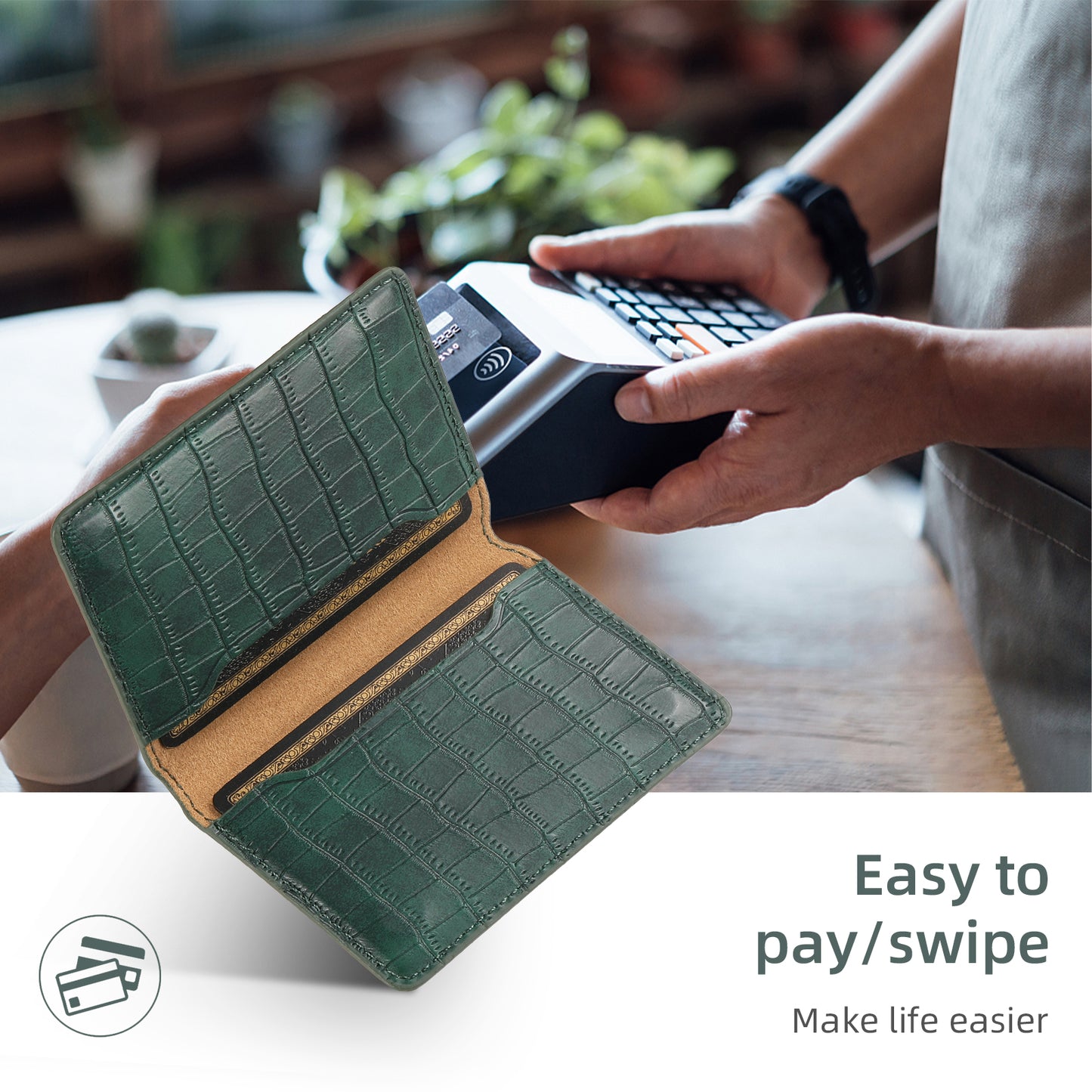 Glue Bifold PU Card Bag - Crocodile Skin Pattern