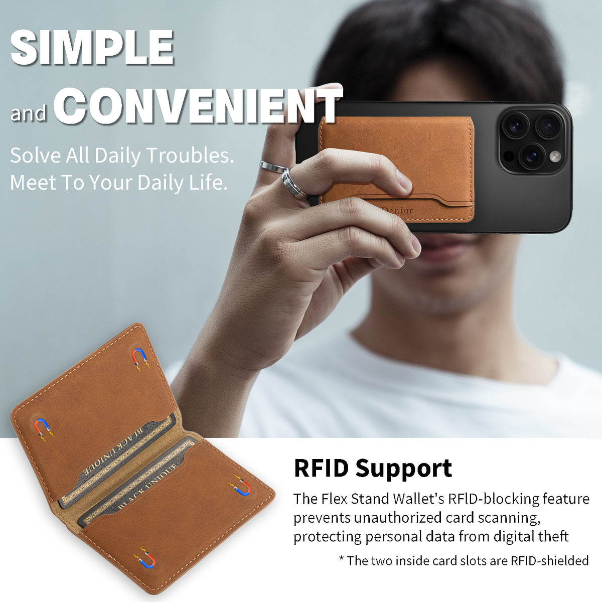 PU Leather Imitation 3-Slot Magnetic Foldable Card Holder