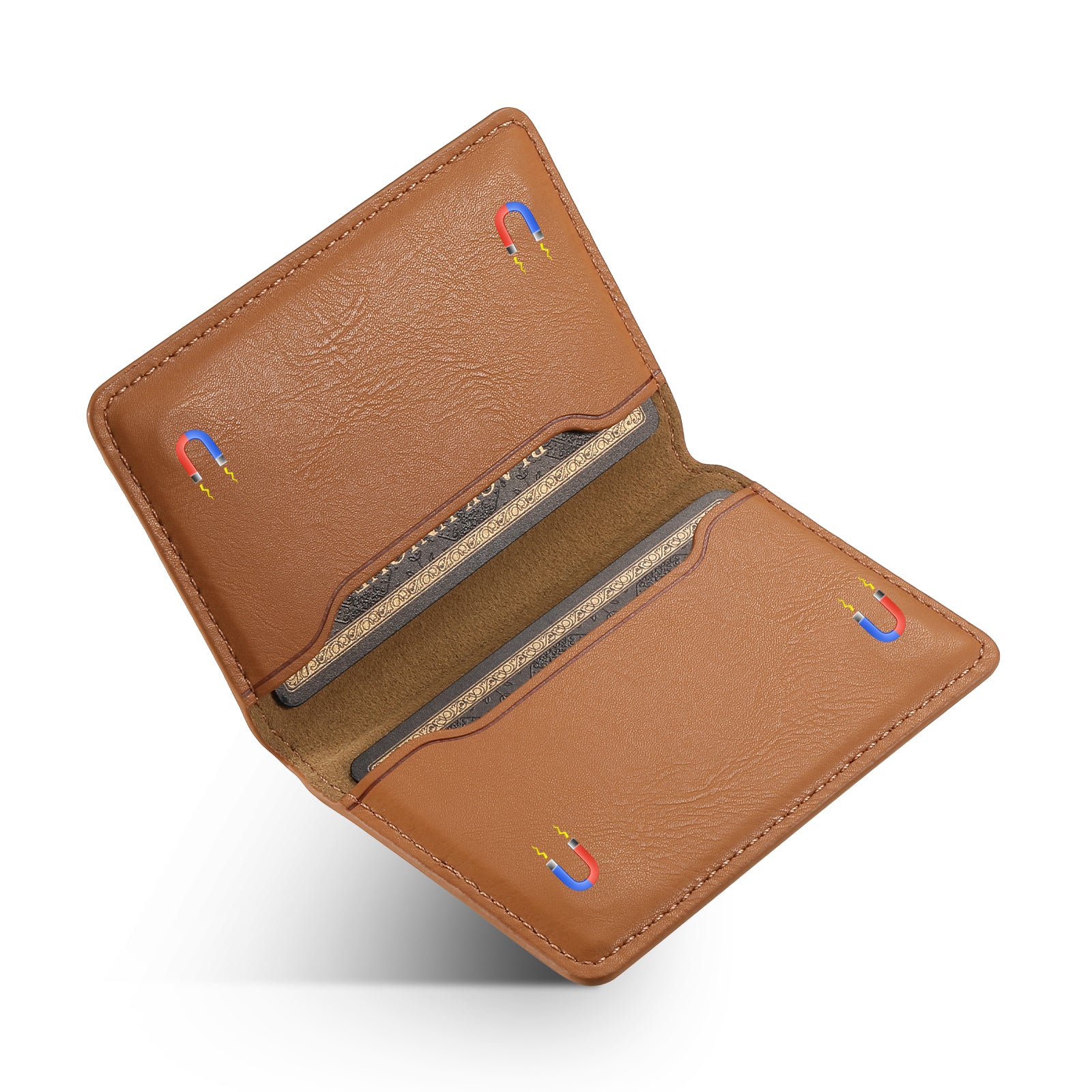 Magnetic Cowhide Pattern Credit Card Bag（Kahki）