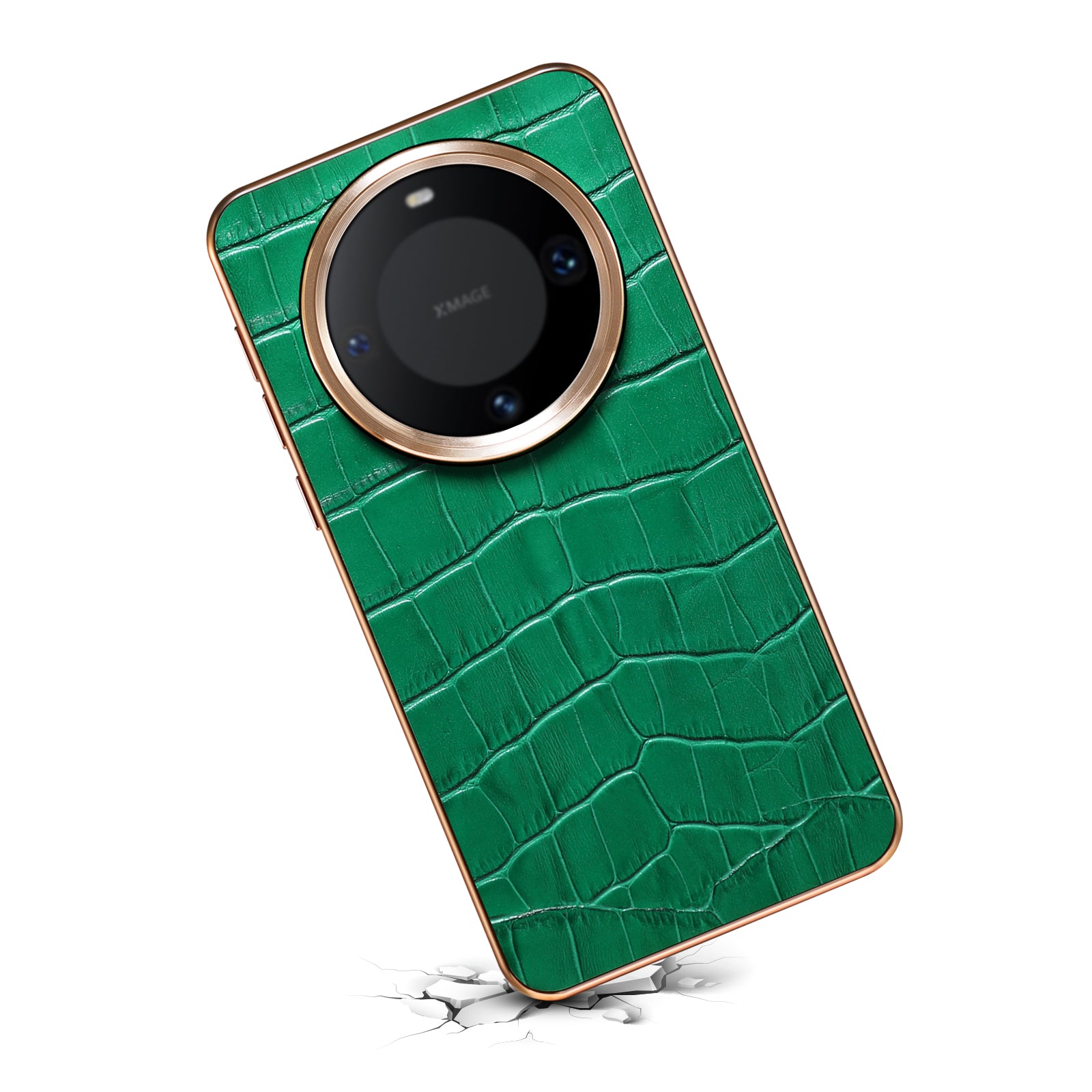 Huawei Series Top Layer Alligator Pattern Cowhide Electroplated Border Anti Drop Genuine Leather Phone Case（Green）
