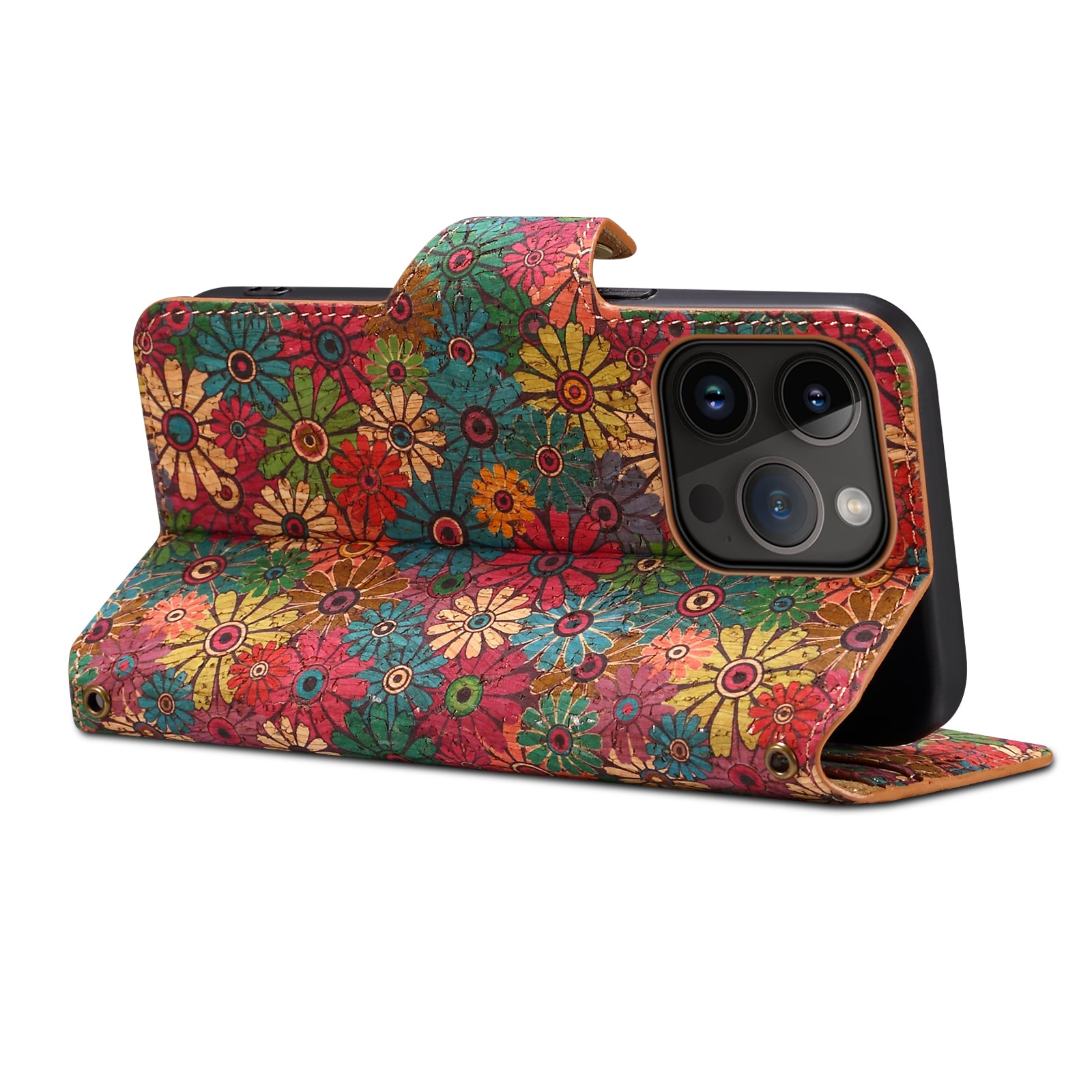 iPhone Flower Language Cork Flip Wallet Stand Leather Phone Case (Green)