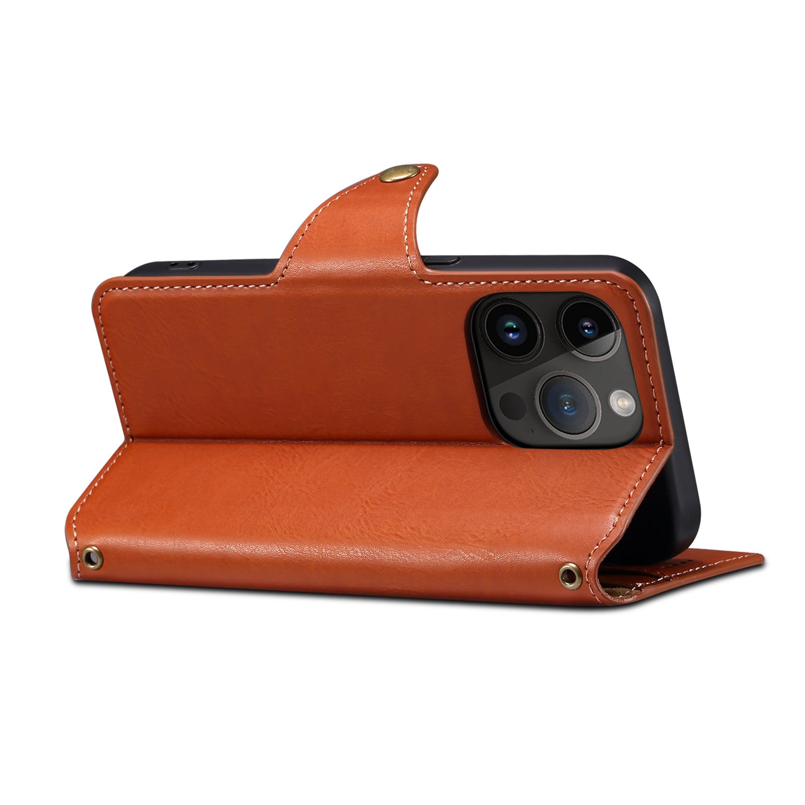 IPhone Simple PU Leather Flip Card Wallet Stand Phone Case（Brown）