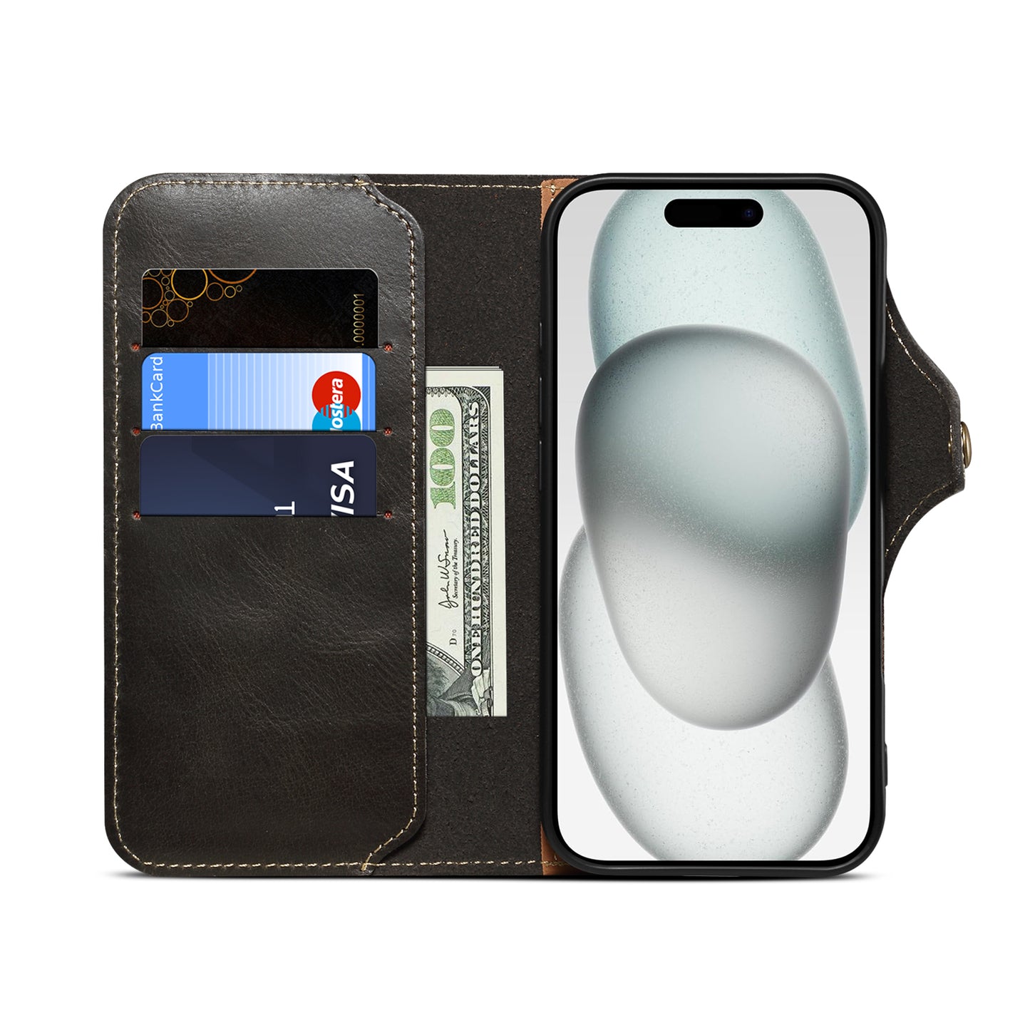 Genuine Oil Wax Cowhide Stand Wallet Phone Case