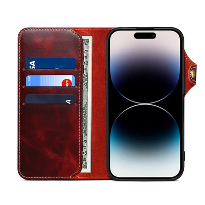 iPhone 16-12 Series Genuine Leathe Multi Functional Card Insertion Flip Wallet Holder Phone Case（Red）