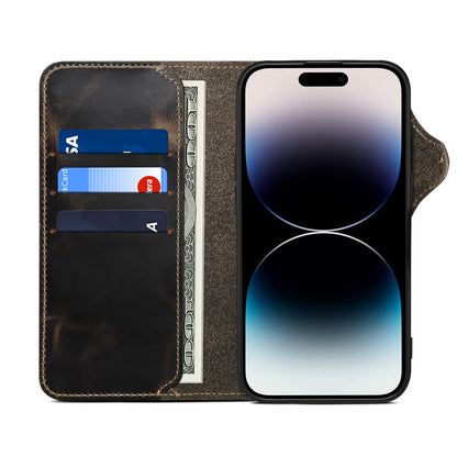 iPhone 16-12 Series Genuine Leathe Multi Functional Card Insertion Flip Wallet Holder Phone Case（Black）