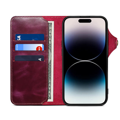 iPhone 16-12 Series Genuine Leathe Multi Functional Card Insertion Flip Wallet Holder Phone Case（Purple）