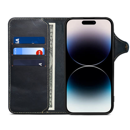 iPhone 16-12 Series Genuine Leathe Multi Functional Card Insertion Flip Wallet Holder Phone Case（Blue）
