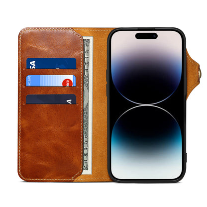 iPhone 16-12 Series Genuine Leathe Multi Functional Card Insertion Flip Wallet Holder Phone Case（Brown）