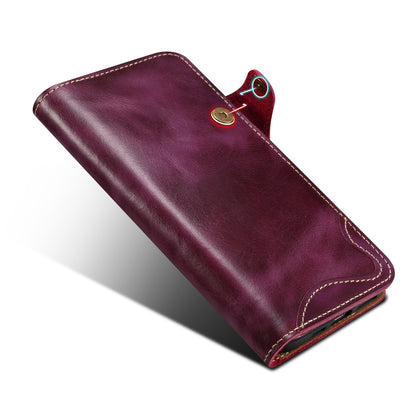 iPhone 16-12 Series Genuine Leathe Multi Functional Card Insertion Flip Wallet Holder Phone Case（Purple）