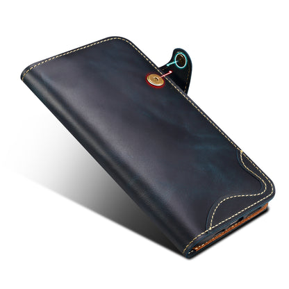 iPhone 16-12 Series Genuine Leathe Multi Functional Card Insertion Flip Wallet Holder Phone Case（Blue）