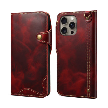 iPhone 16-12 Series Genuine Leathe Multi Functional Card Insertion Flip Wallet Holder Phone Case（Red）
