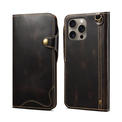 iPhone 16-12 Series Genuine Leathe Multi Functional Card Insertion Flip Wallet Holder Phone Case（Black）