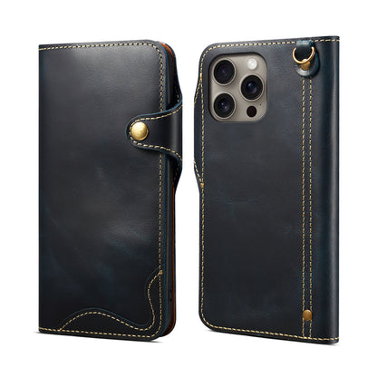 iPhone 16-12 Series Genuine Leathe Multi Functional Card Insertion Flip Wallet Holder Phone Case（Blue）