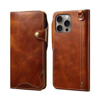 iPhone 16-12 Series Genuine Leathe Multi Functional Card Insertion Flip Wallet Holder Phone Case（Brown）