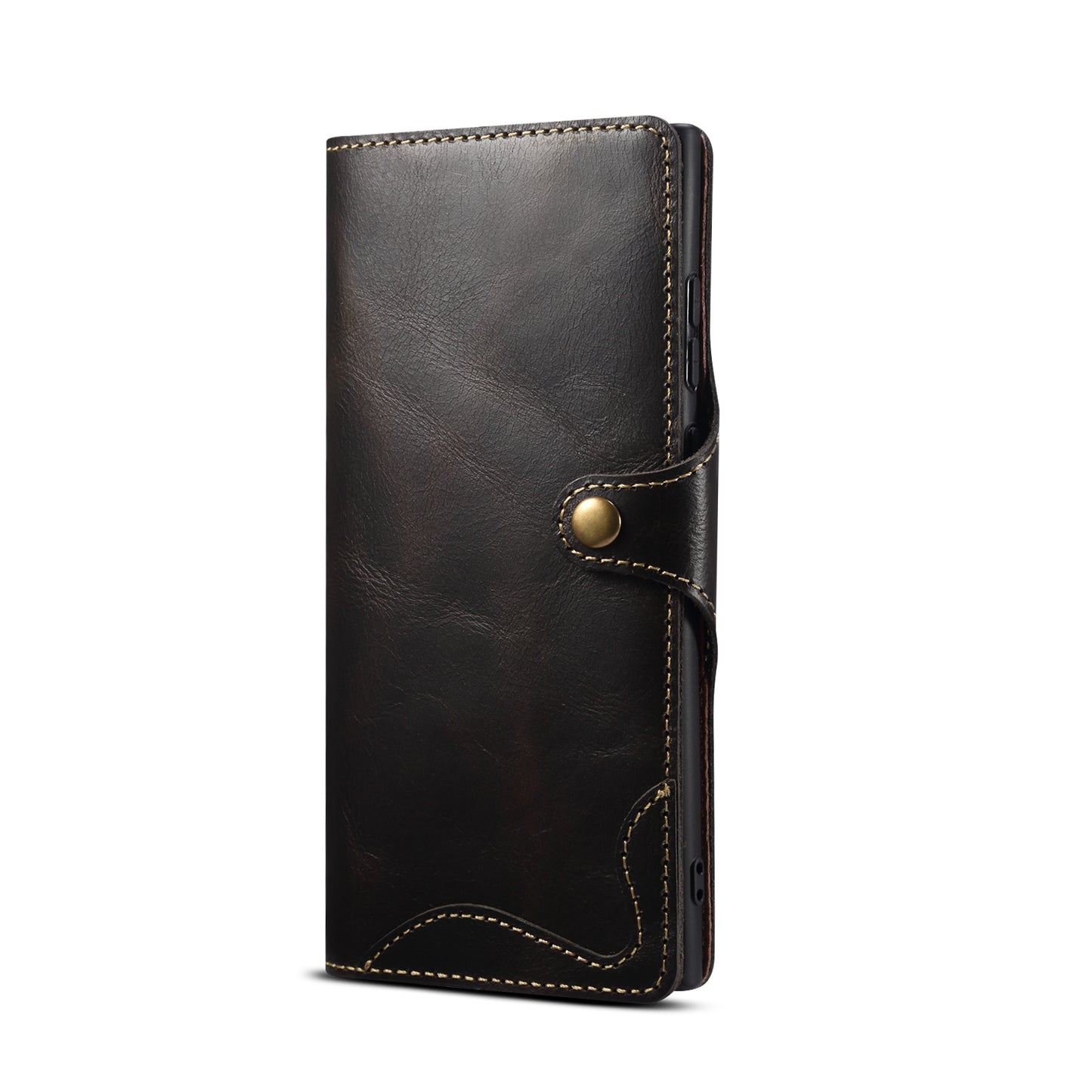 Genuine Leather Oil Wax Cowhide Button Wallet Phone Case (For Samsung)