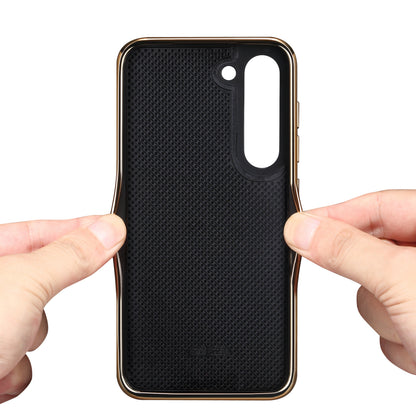 Samsung Top Layer Cowhide Electroplated Border Anti Drop Genuine Leather Phone Case（Purple）