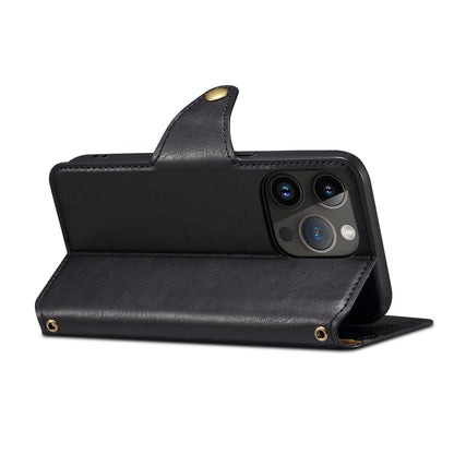 IPhone Simple PU Leather Flip Card Wallet Stand Phone Case（Black）