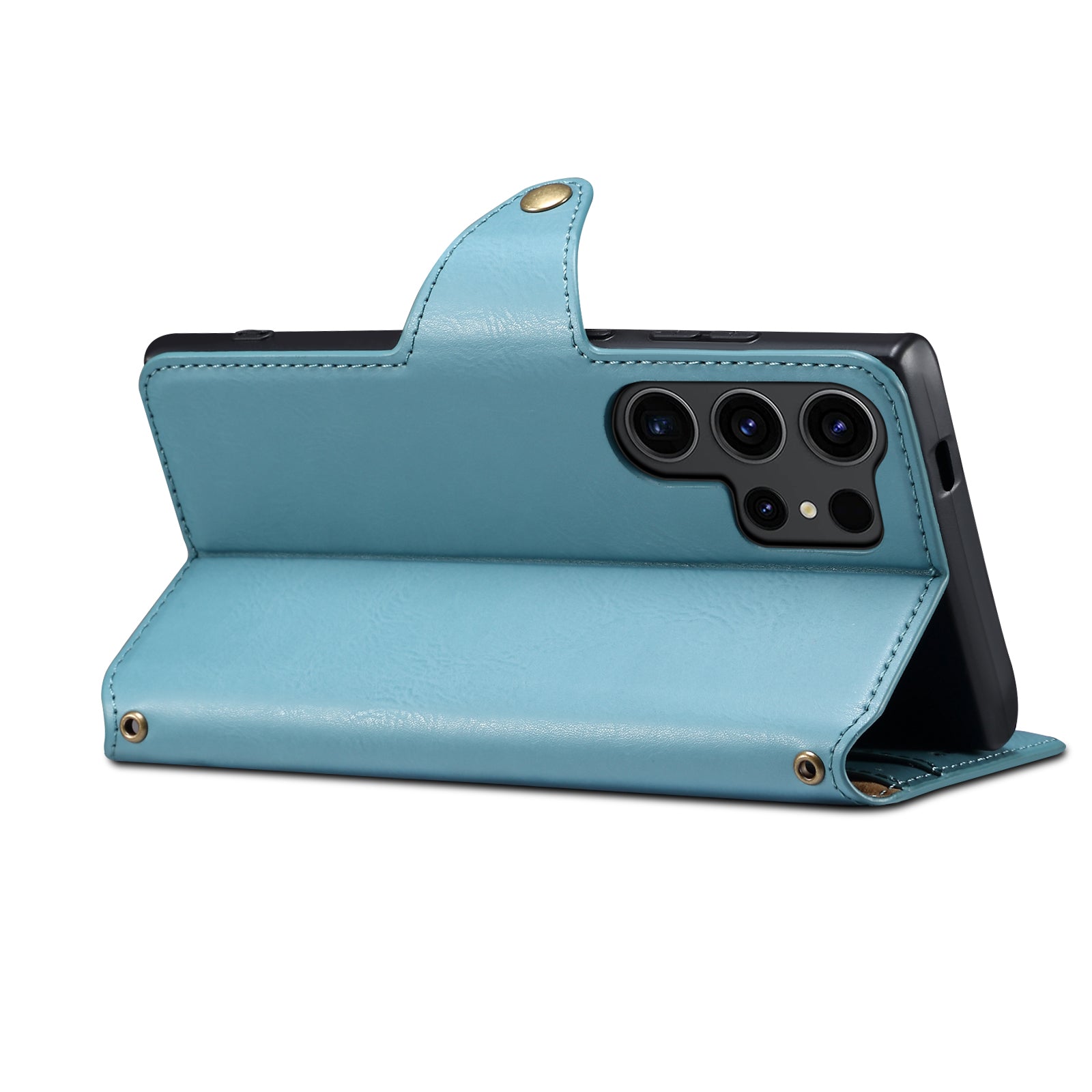 Samsung Simple PU Leather Flip Card Wallet Stand Phone Case（Blue）