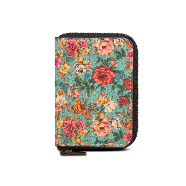 Cork Flower Magnetic Zipper Card Holder