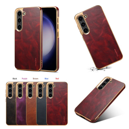 Samsung Top Layer Cowhide Electroplated Border Anti Drop Genuine Leather Phone Case（Purple）