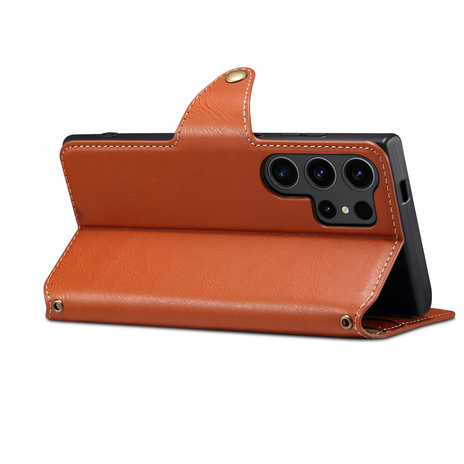 Samsung Simple PU Leather Flip Card Wallet Stand Phone Case（Brown）