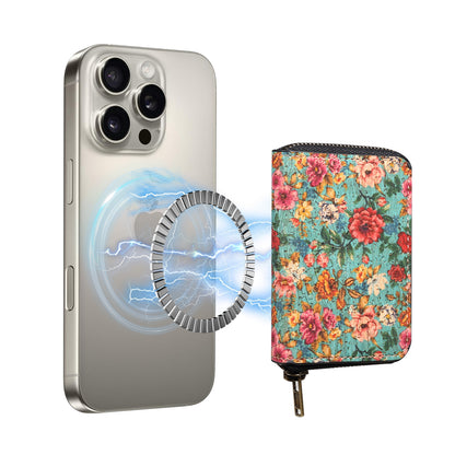 Cork Flower Magnetic Zipper Card Holder