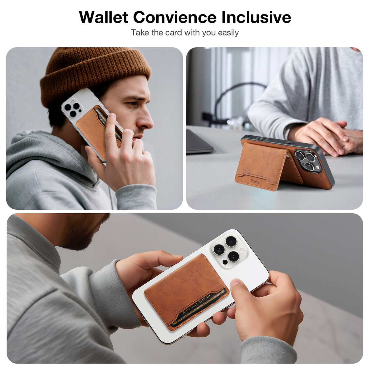 PU Leather Imitation 3-Slot Magnetic Foldable Card Holder