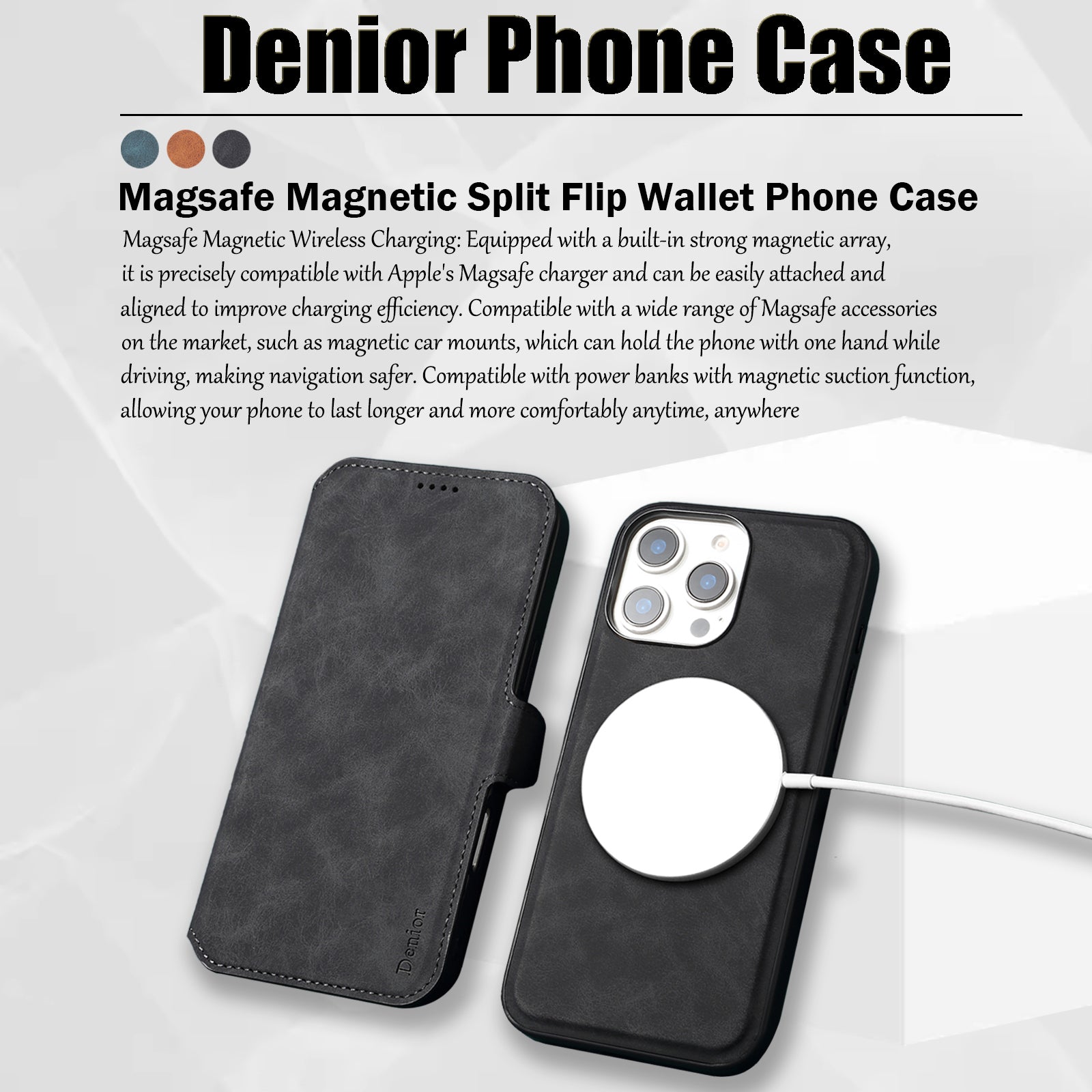 2IN1 Detachable Magnetic iPhone Phone Case & Card Pocket（Black）
