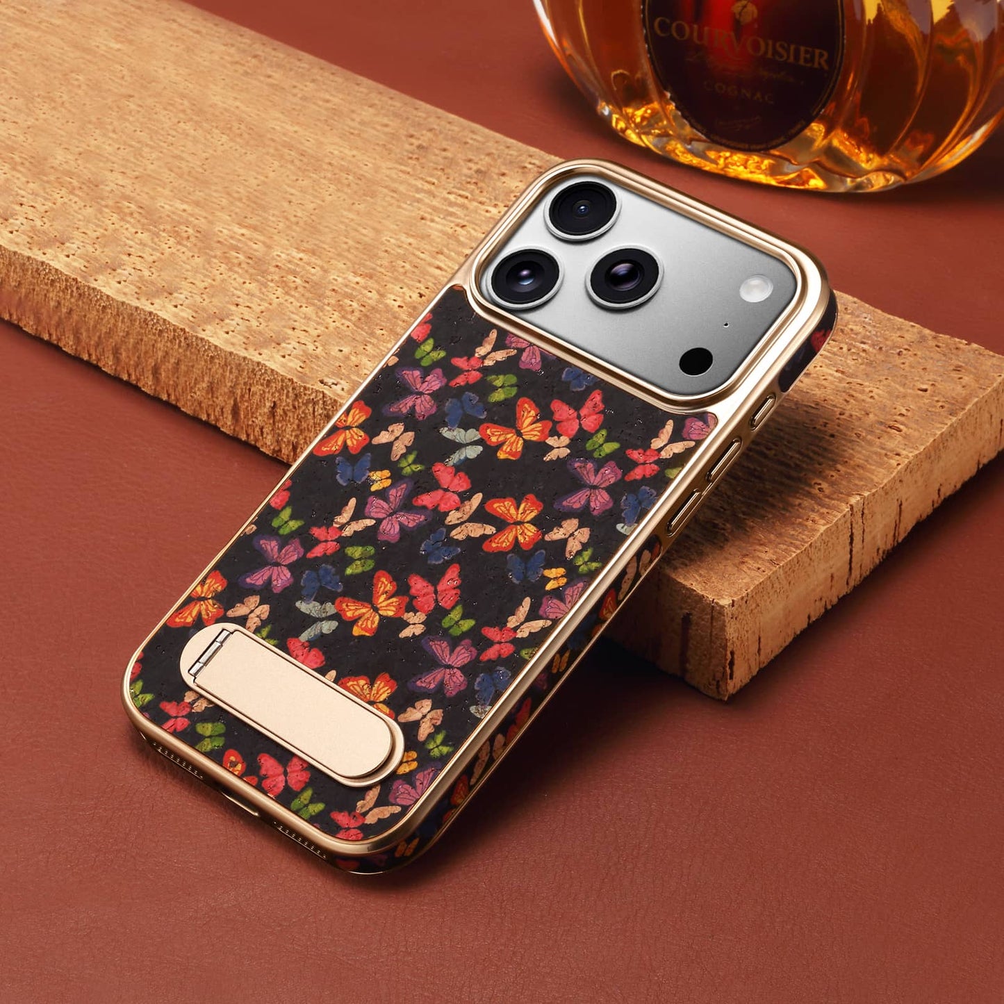 Cork Butterfly In-line Stand Magnetic Electroplated Phone Case