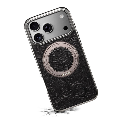 Genuine Leather Printed Gear Electroplated Phone Case