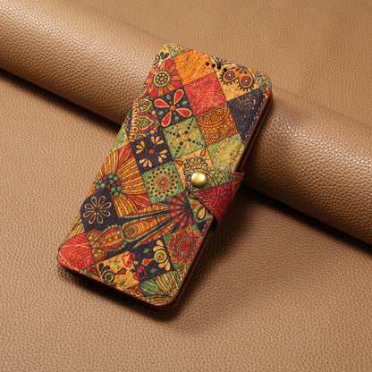 Cork Floral Button Wallet Stand Phone Case (For Samsung)