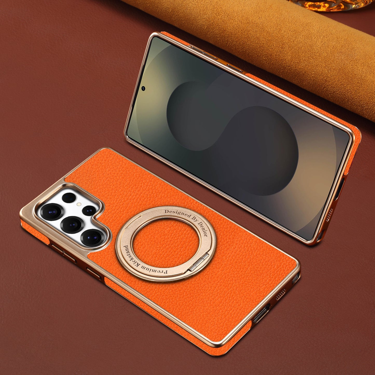 PU Faux Leather Litchi Texture Rotating Stand Electroplated Magnetic Phone Case (For Samsung)