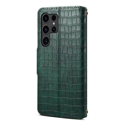 Crocodile PU Leather Samsung Cover Wallet Phone Case（Green）