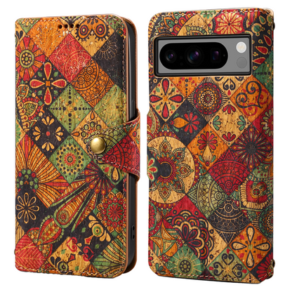 Google Flower Language Cork Flip Wallet Stand Leather Phone Case (Yellow)