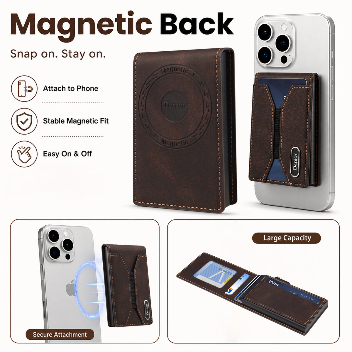 PU Leather 4 Card Slots Magsafe fold Pop Wallet