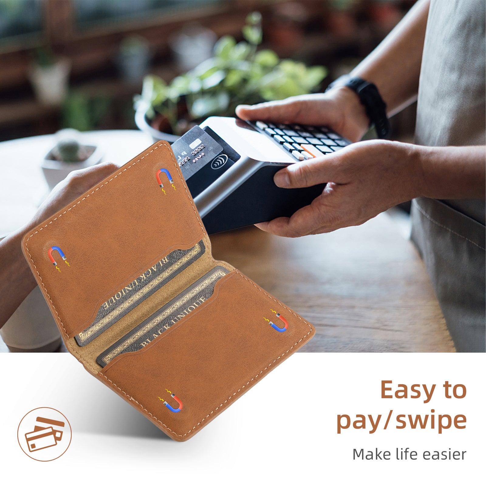 Magnetic Slim Credit Card Wallet (Brown)