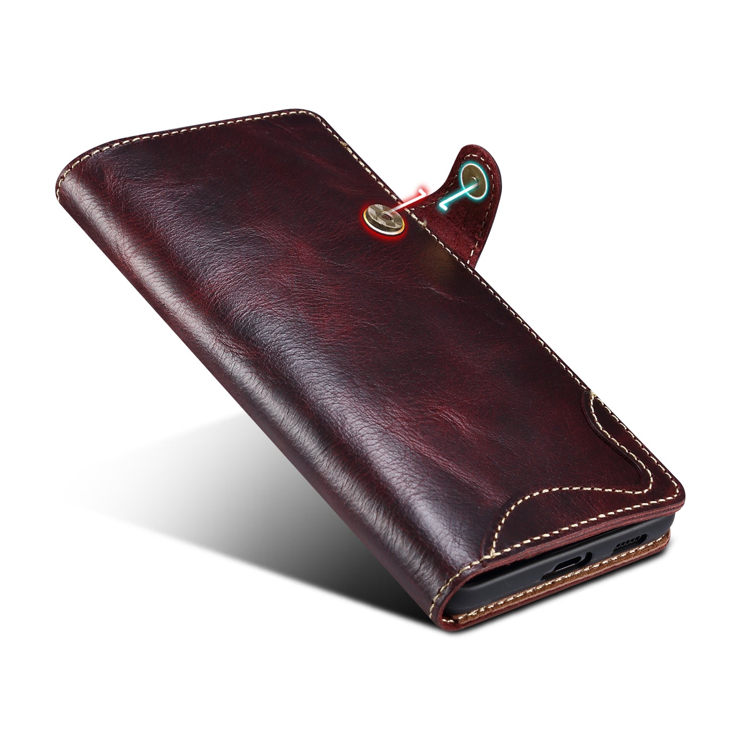 Genuine Leather Oil Wax Cowhide Button Wallet Phone Case (For Samsung)
