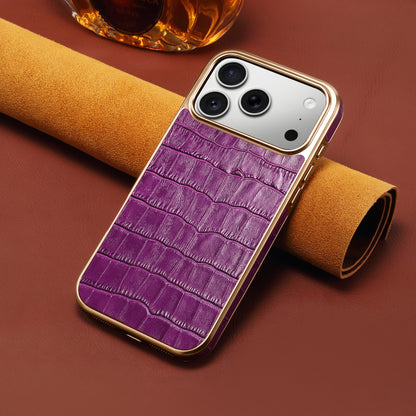 Genuine Leather Crocodile Texture Electroplated Phone Case