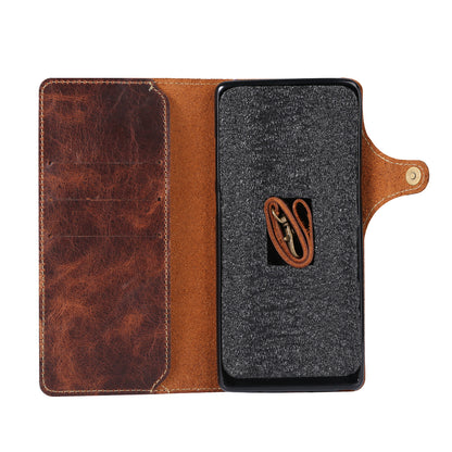 iPhone 13/12 Min/11/7/8 Plus/Xs Max Series Genuine Leathe Multi Functional Card Insertion Flip Wallet Holder Phone Case（Brown）