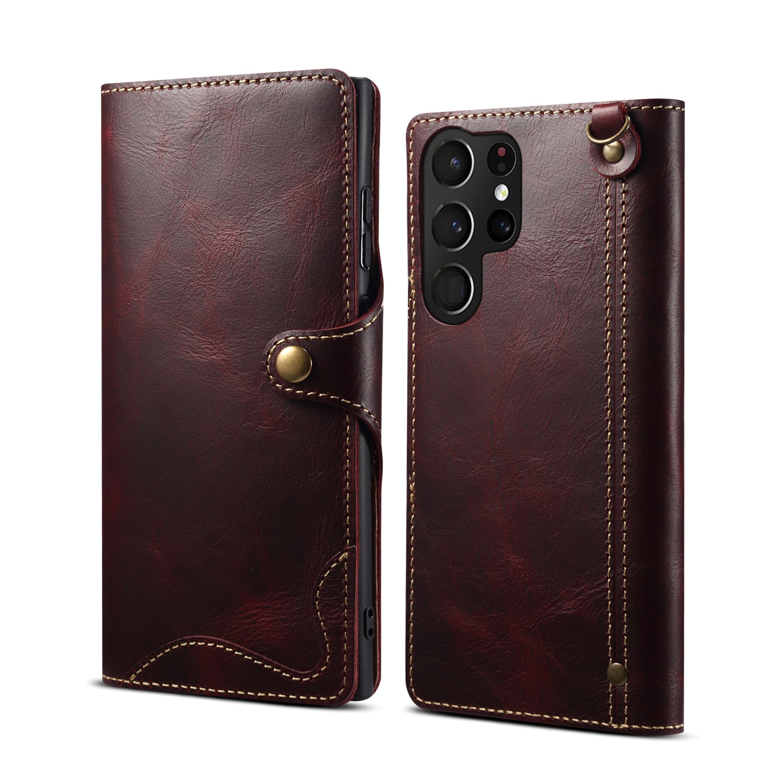 Samsung Galaxy S24/S25 Series Genuine Leathe Multi Functional Card Insertion Flip Wallet Holder Phone Case（Red）