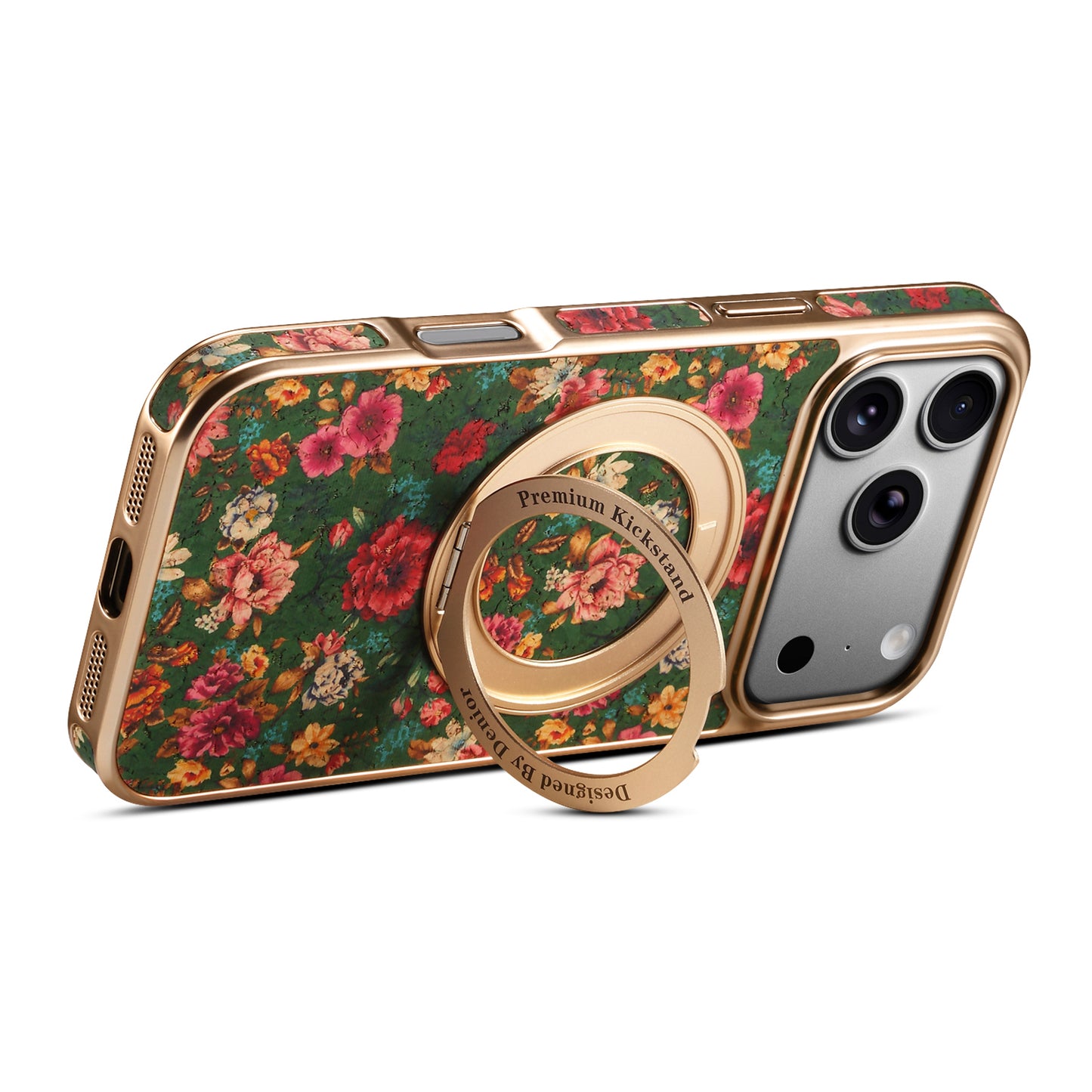 Floral Cork Wooden Case - 360 Kickstand