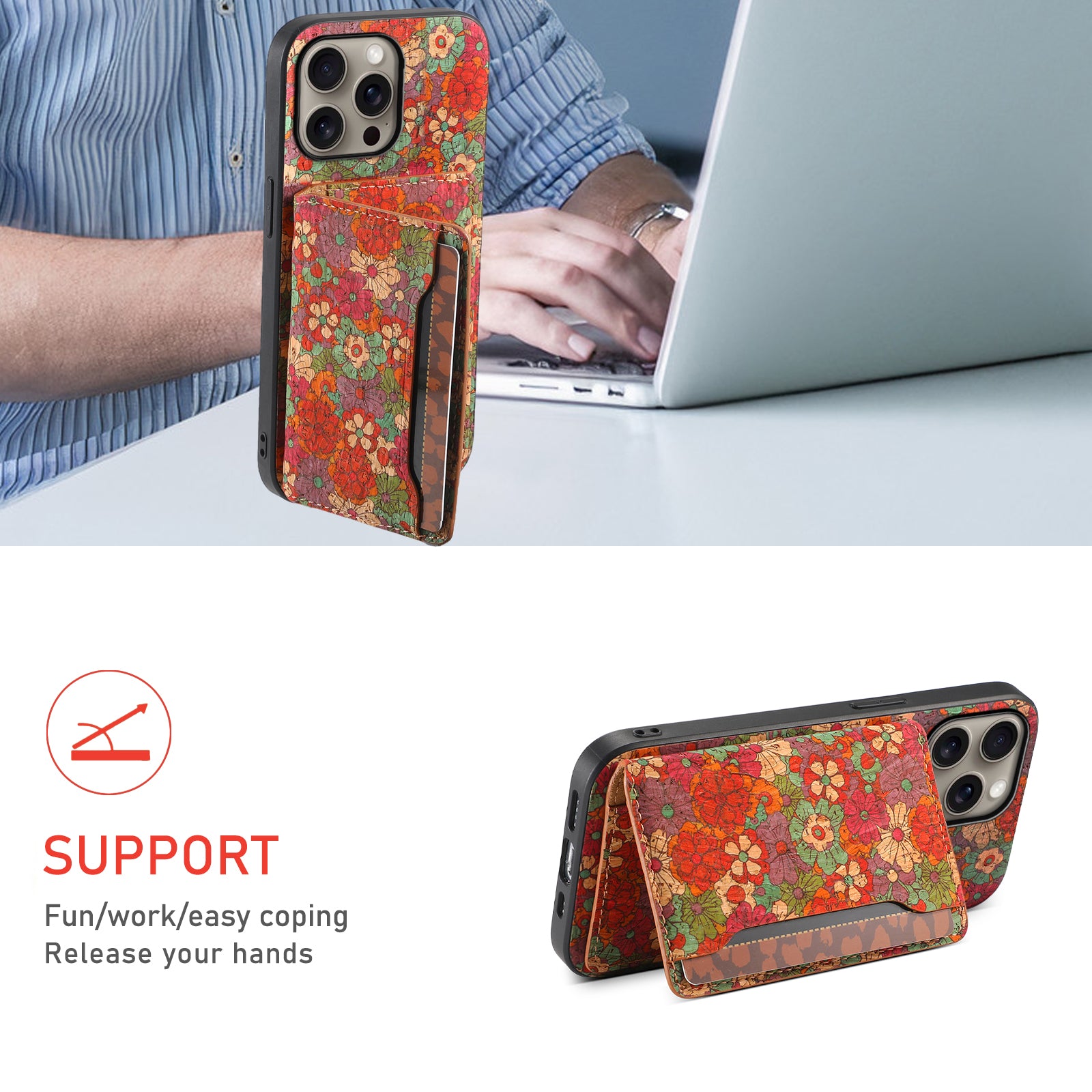 Wooden Phone Case For iPhone 16 - 7 Series (Red)