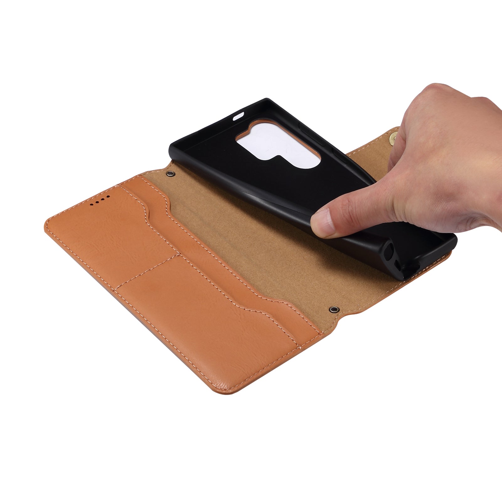 Samsung Simple PU Leather Flip Card Wallet Stand Phone Case（Khaki）