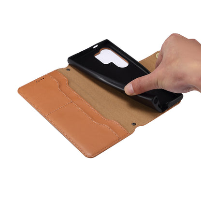 Samsung Simple PU Leather Flip Card Wallet Stand Phone Case（Khaki）