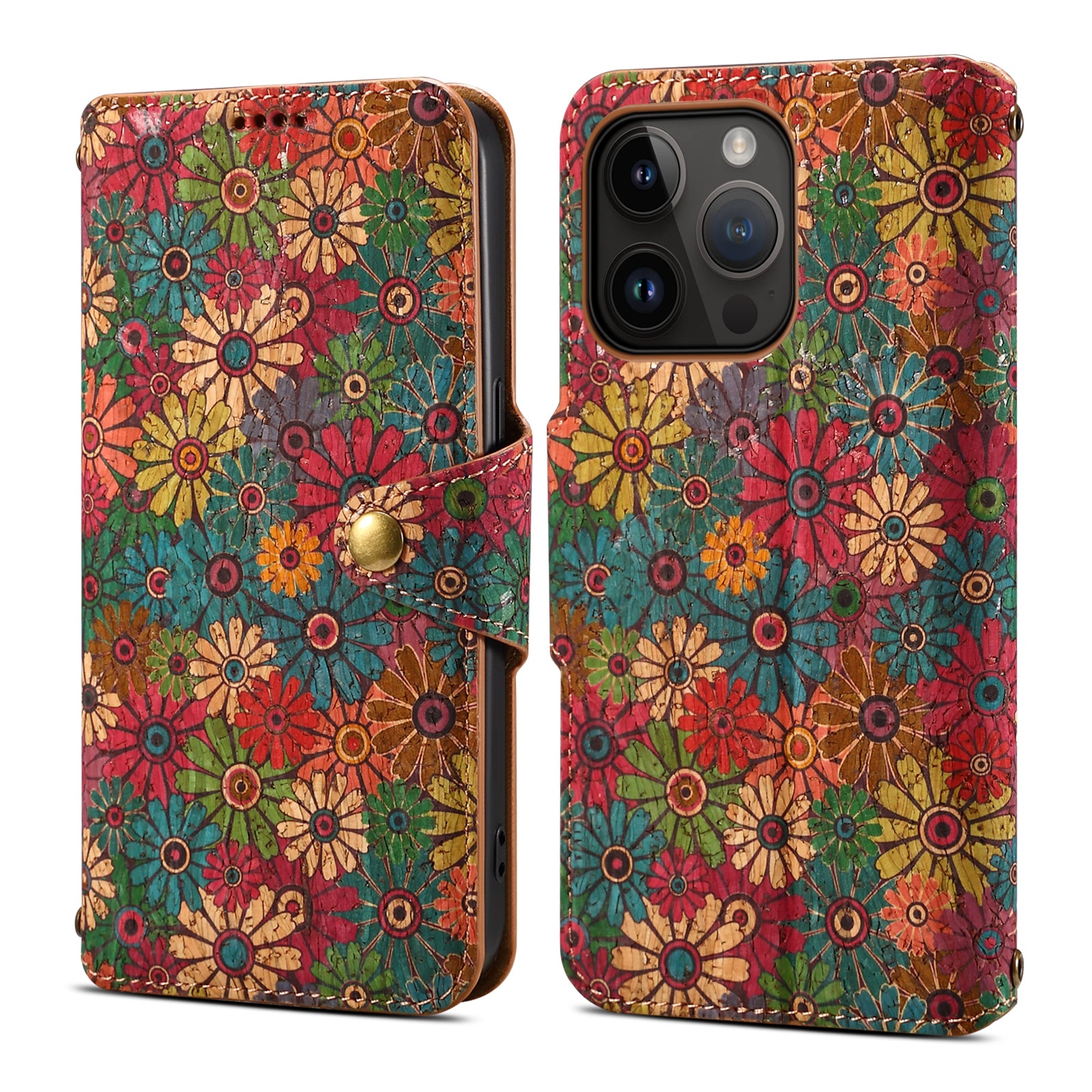 iPhone Flower Language Cork Flip Wallet Stand Leather Phone Case (Green)